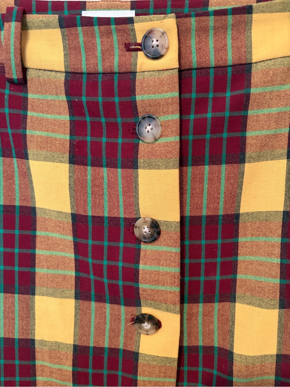 Aritzia Yellow and Burgundy Plaid Button-Front Pencil Skirt - Picture 6 of 9
